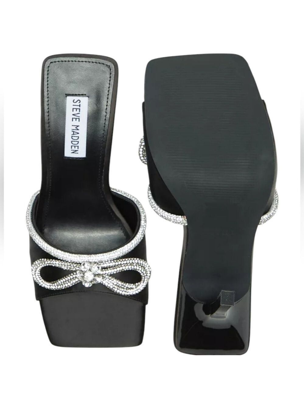 Steve Madden Embellish Black Satin Mules